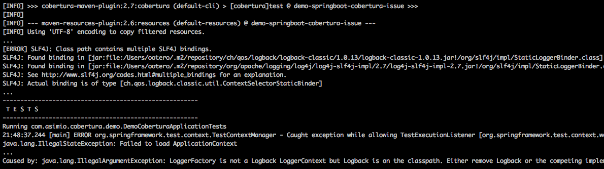 Fixing Loggerfactory Not A Logback Loggercontext But Logback Is On The  Classpath, Spring Boot-Cobertura Error