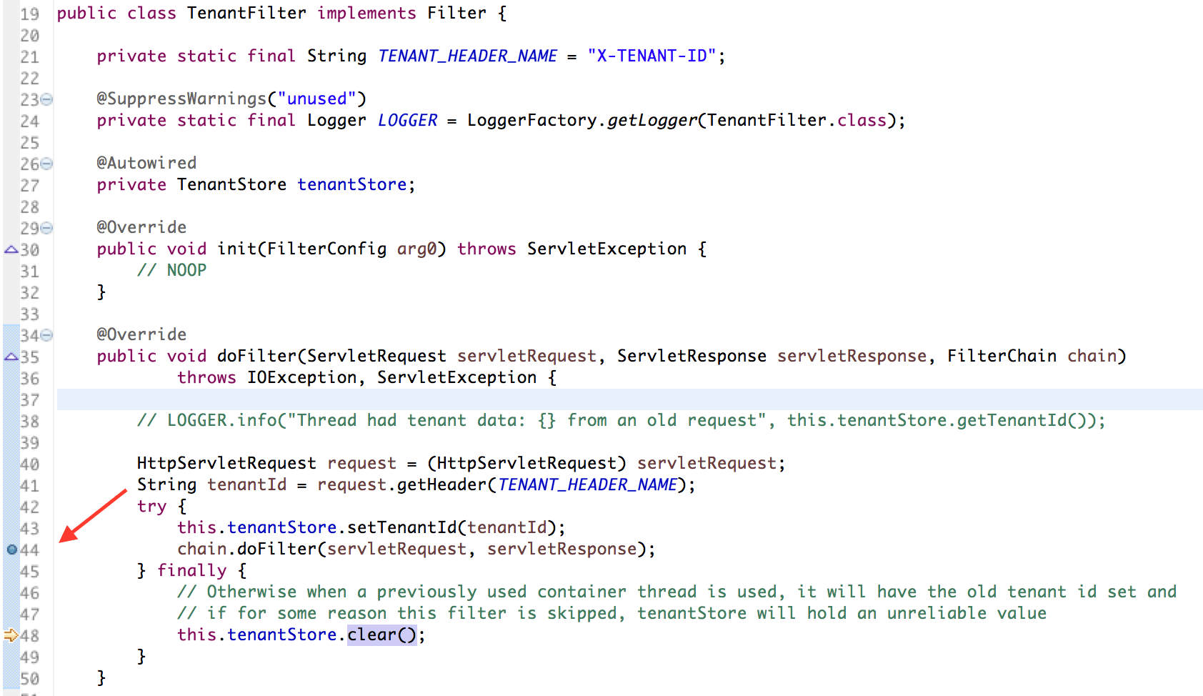 TenantFilter breakpoint